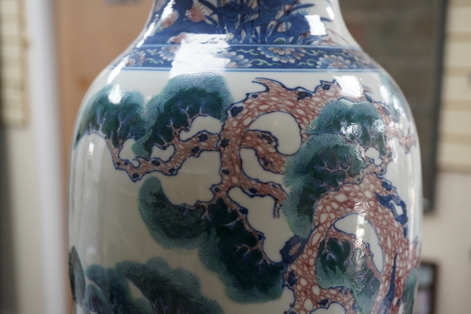 An unusual Chinese underglaze blue and copper red ‘longevity’ vase, 19th century